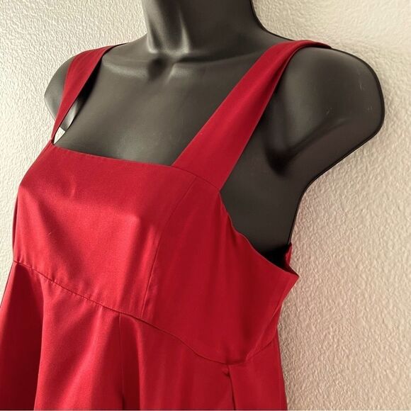 VTG DKNY 90s Bubble Dress Red Silk Scarlet Tank Empire Waist Balloon Pockets 8 - Picture 6 of 16
